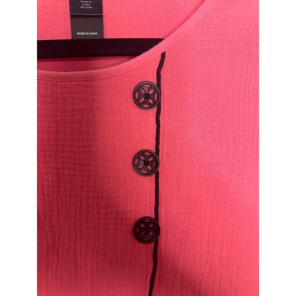 Ali Miles Pink Cotton Gauze Asymmetrical Button Blouse 3/4 Sleeve Petite Medium - Picture 8 of 10